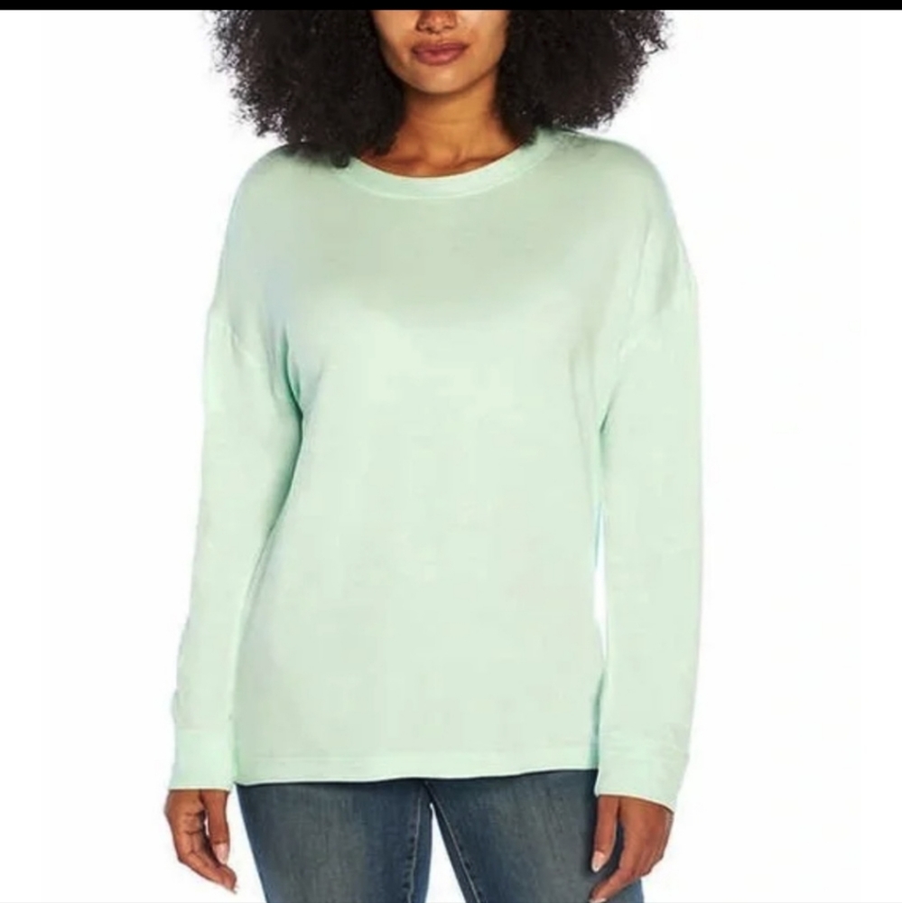 Three Dots Womens Speckled Pullover Sweatshirt Mint Green XL